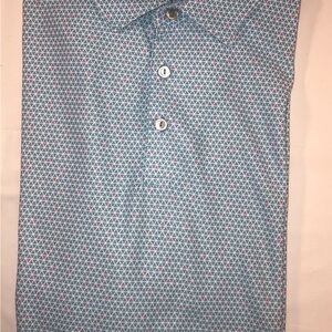Peter Millar Triangular Pattern Polo in Blue and White